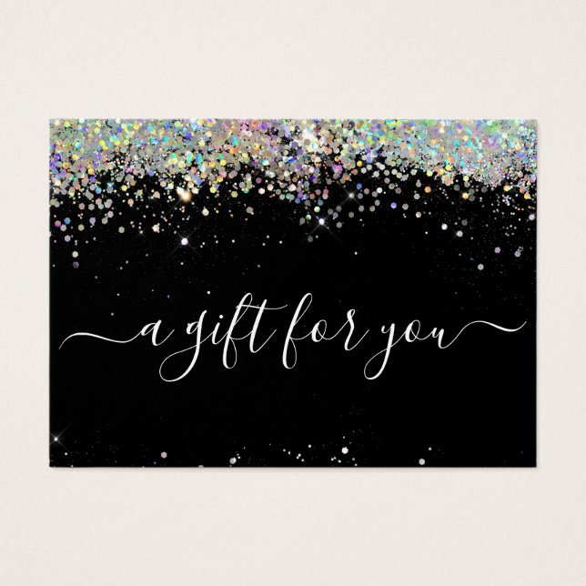 Modern Holographic Glitter Black Gift Certificates (Front)