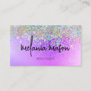 Modern Holographic Glitter Boutique shop Purple Business Card