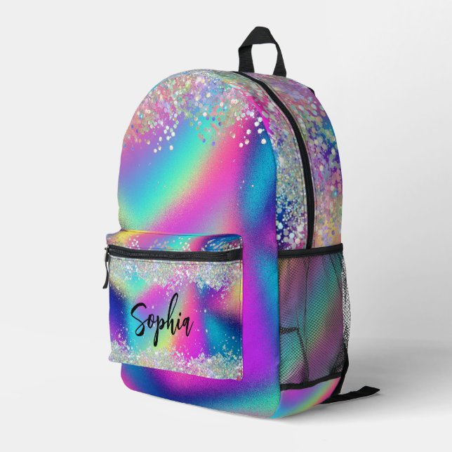 Modern Holographic Glitter Colourful Rainbow Trend Printed Backpack (Back Corner Right)