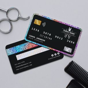 Modern Holographic Glitter Credit Card Hair Salon