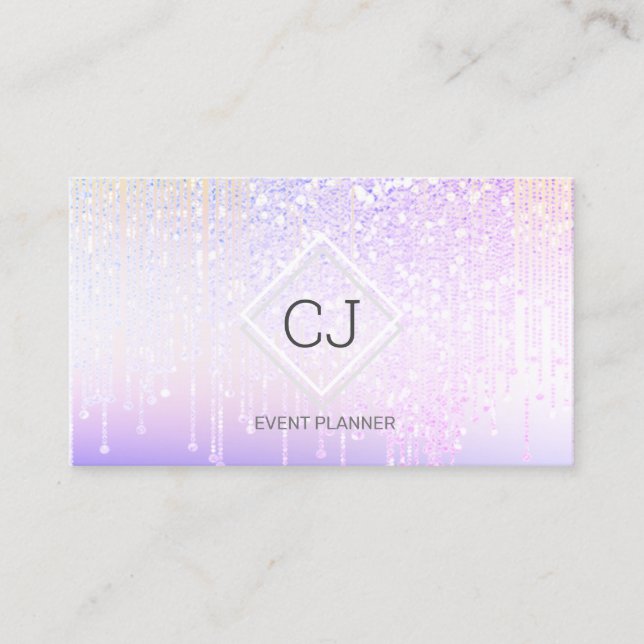 Modern Holographic Glitter Crystal Dripping Logo Business Card (Front)