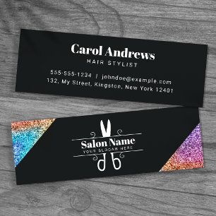 Modern Holographic Glitter Hairstylist Logo Mini Business Card