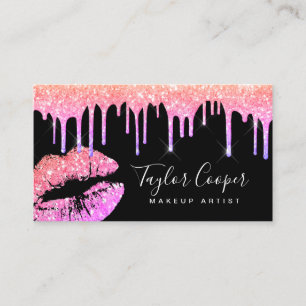 Modern holographic glitter lips makeup artist business card