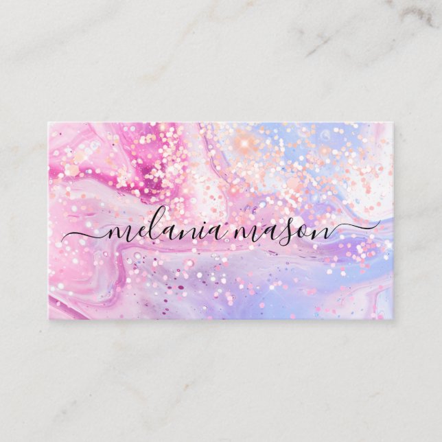 Modern Holographic Glitter Makeup Artist Girly Business Card (Front)