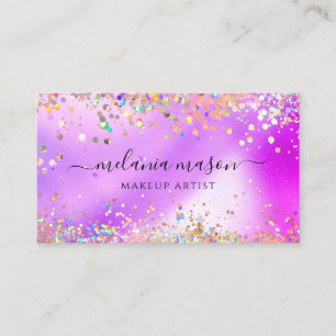 Modern Holographic Glitter Makeup Artist Purple Business Card