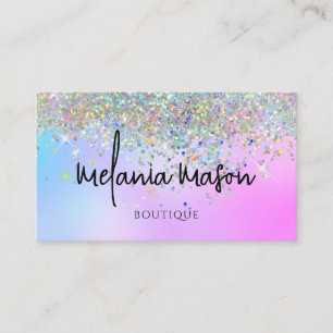 Modern Holographic Glitter Purple Boutique shop Business Card