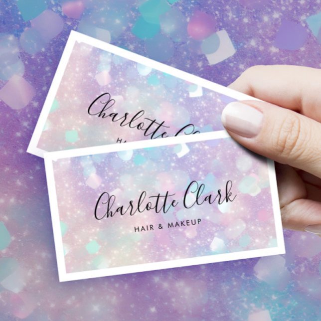 Modern Holographic Glitter Script QR Code Business Card (Creator Uploaded)