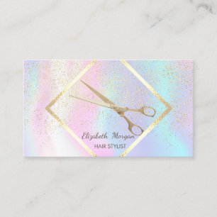 Modern Holographic Gold Frame,Confetti,Scissors Business Card