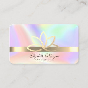 Modern Holographic,Gold Stripe,Gold Lotus Business Card