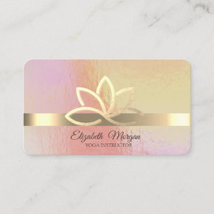 Modern Holographic,Gold Stripe,Gold Lotus Business Card
