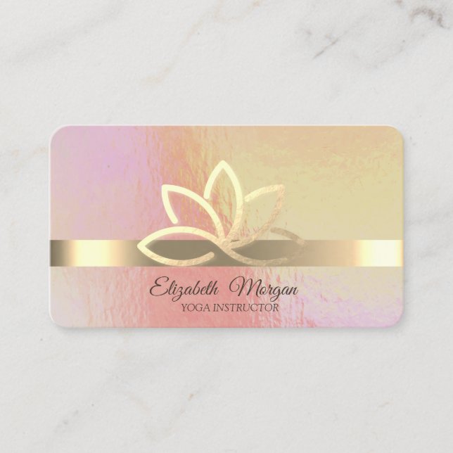 Modern Holographic,Gold Stripe,Gold Lotus   Business Card (Front)