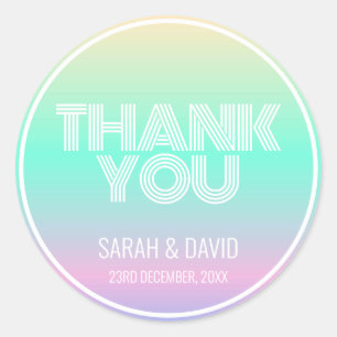 Modern Holographic Gradient Neon Wedding Classic Round Sticker
