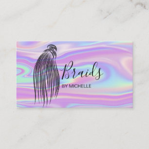 Modern Holographic Hair Braider, Braids, Braiding Business Card