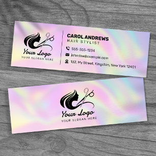 Modern Holographic Hairdresser Logo Mini Business Card