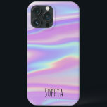 Modern Holographic Iridescent Personalised  iPhone 13 Pro Max Case<br><div class="desc">Looking for a unique gift that says trendy and modern? Check out this cute personalised phone case! With pink and blue holographic elements and simple text, it's the perfect Christmas, graduation, or birthday gift. Personalise with a name, or even change the font using the editing design tool. Like this design?...</div>