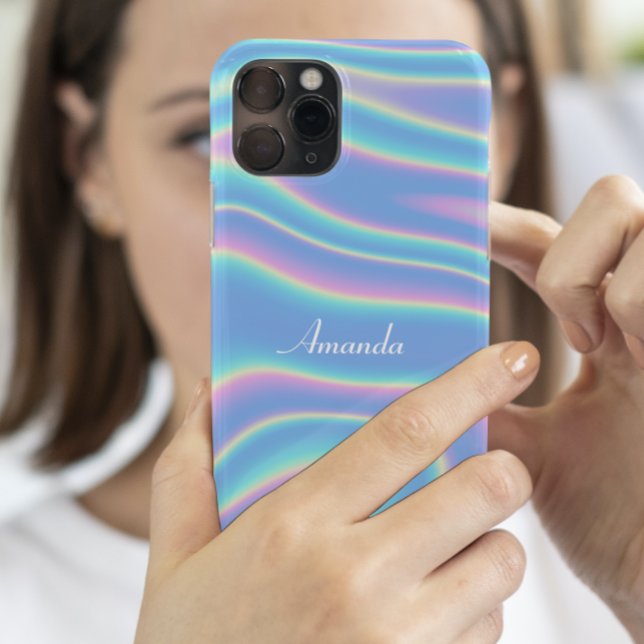 Modern Holographic Iridescent Personalised Name Case-Mate iPhone Case (Creator Uploaded)
