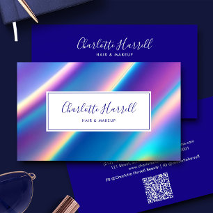 Modern Holographic Iridescent Script QR Code Business Card