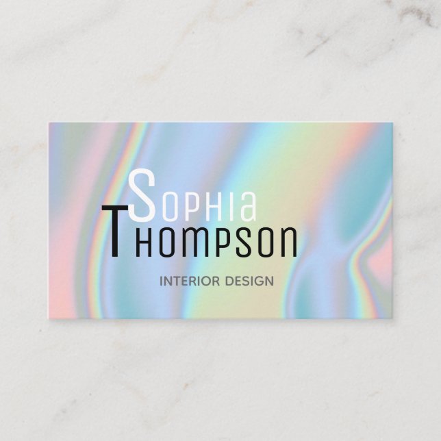 Modern Holographic Liquid Marble Business Card (Front)