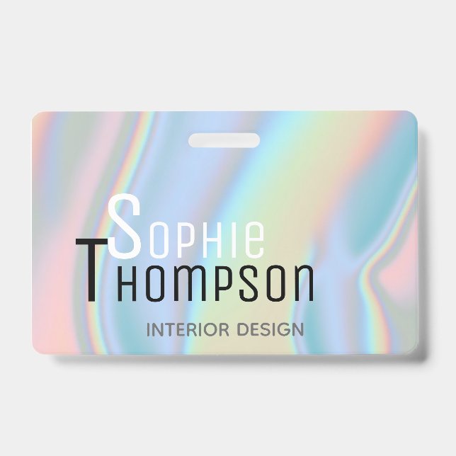 Modern Holographic Liquid Marble ID Badge (Front)