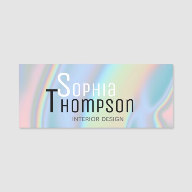 Modern Holographic Liquid Marble Name Tag (Front)