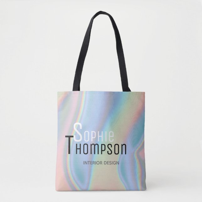 Modern Holographic Liquid Marble Tote Bag (Front)
