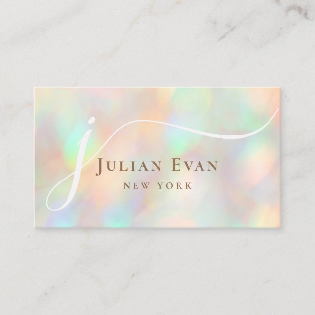 Modern Holographic Luxe Script Aura Business Card (Front)