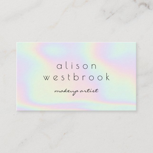 Modern holographic makeup artist gradient rainbow business card (Front)