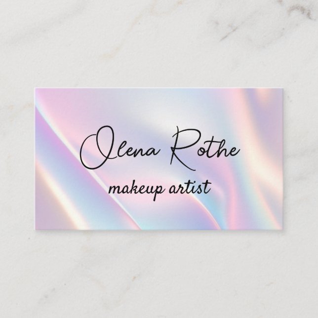 Modern holographic makeup artist pastel rainbow  business card (Front)