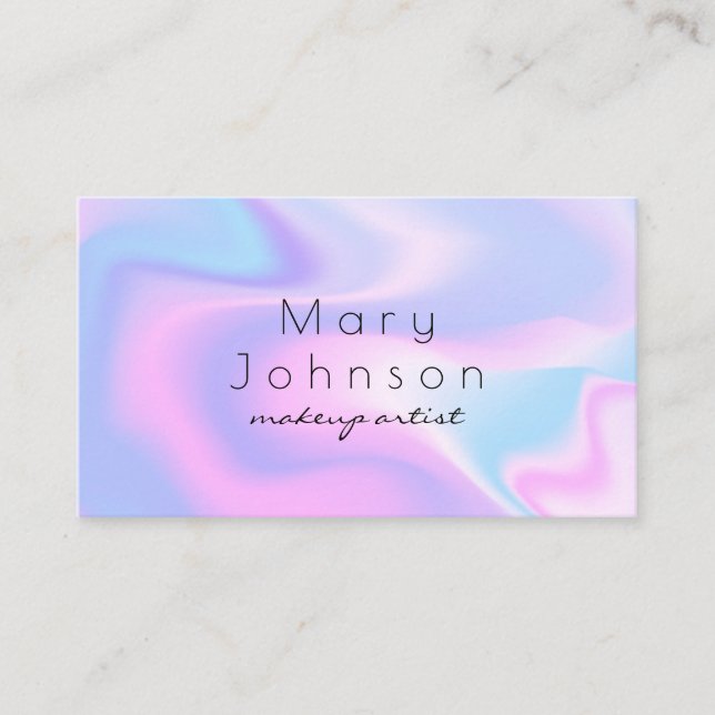 Modern holographic makeup artist pastel rainbow business card (Front)