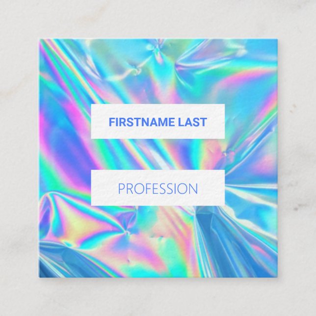 modern holographic makeup artist pastel rainbow square business card (Front)
