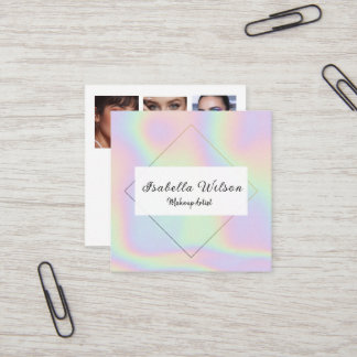 Modern Holographic Makeup Artist Pastel Square Business Card