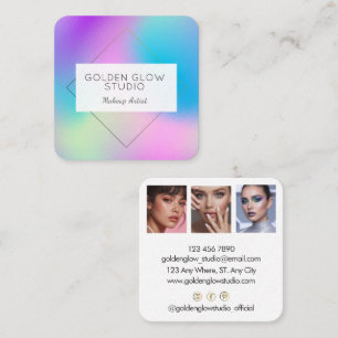 Modern Holographic Makeup Artist Rainbow Colorful Square Business Card
