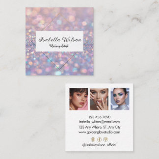 Modern Holographic Makeup Artist Rainbow Gold Square Business Card