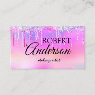 Modern holographic makeup artist unicorn rainbow b business card
