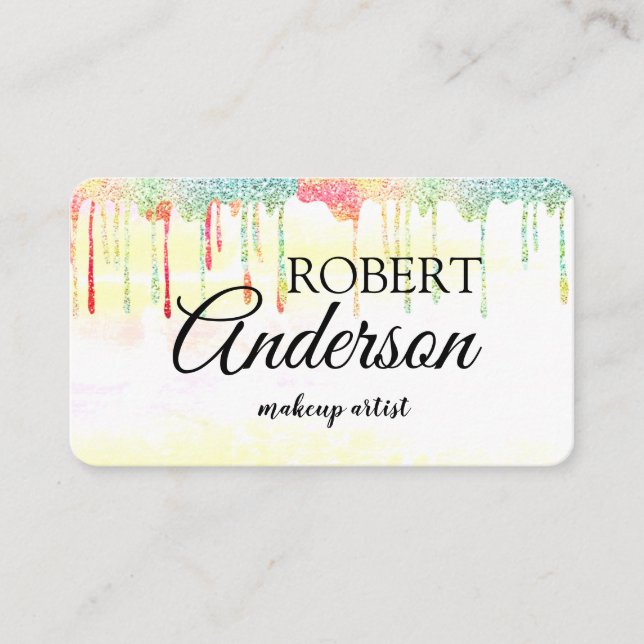 Modern holographic makeup artist unicorn rainbow business card (Front)