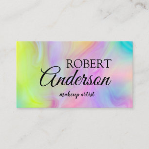 Modern holographic makeup artist unicorn rainbow business card