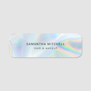Modern Holographic Makeup Beautician Name Tag