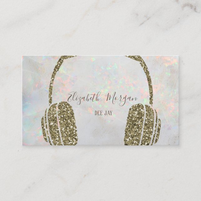 Modern Holographic Opal Glitter Headphone DJ  Business Card (Front)