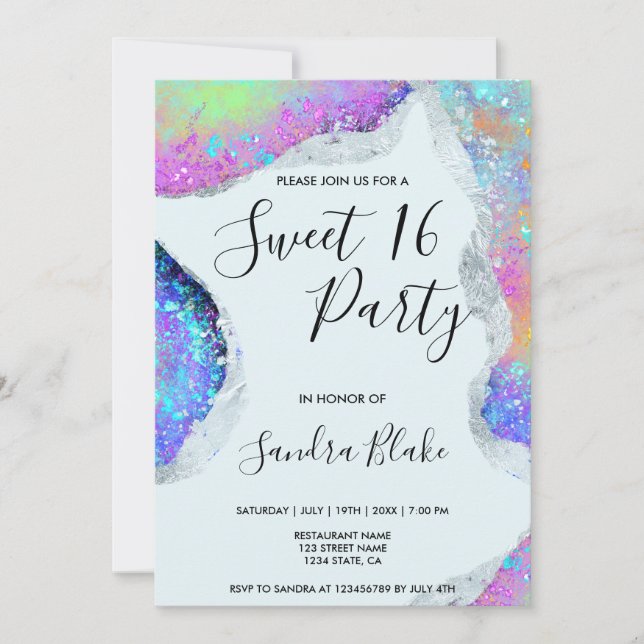Modern Holographic Opal Iridescent  Invitation (Front)