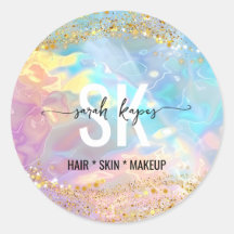 Modern holographic opal stone iridescent monogram