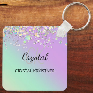 Modern Holographic Pastel Glitter Key Ring