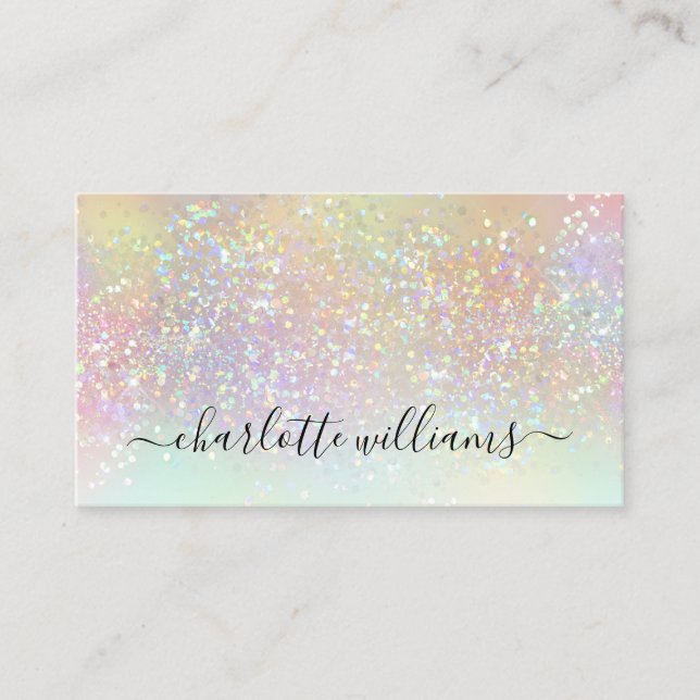 Modern Holographic Pastel Glitter Makeup Artist Business Card (Front)