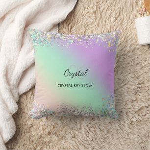 Modern Holographic Pastel Glitter Monogram Cushion