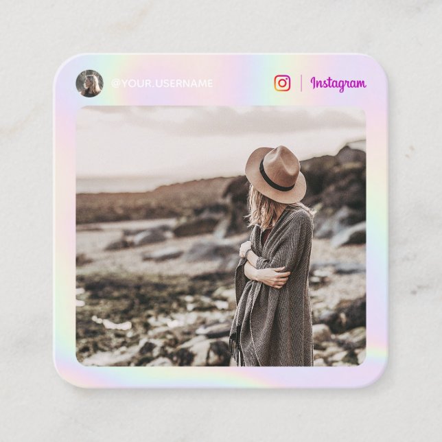 Modern holographic pastel rainbow Instagram photo Calling Card (Front)