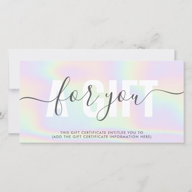 Modern holographic pastel rainbow salon gift card (Front)