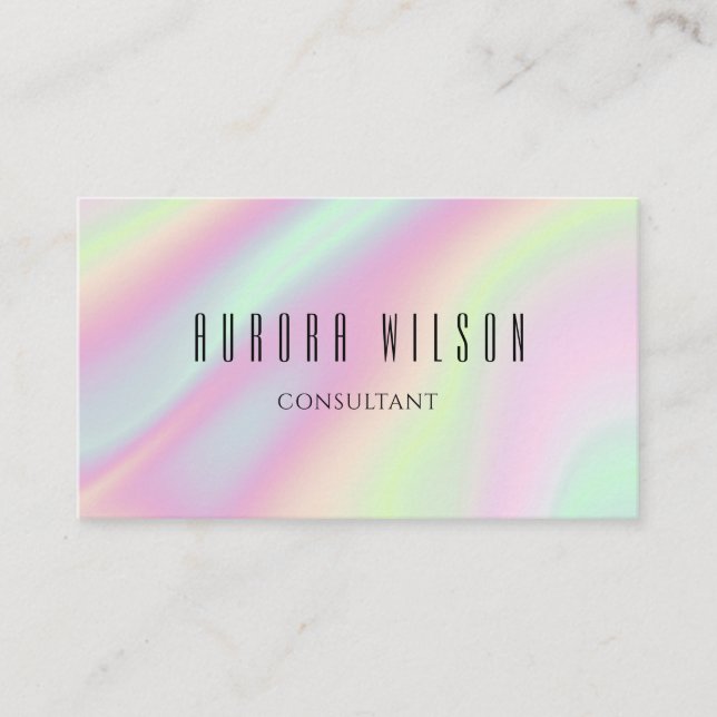 Modern Holographic Pastel Rainbow Stylish Business Card (Front)