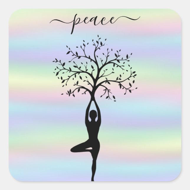 Modern Holographic, Peace Yoga Square Sticker (Front)