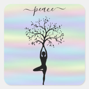 Modern Holographic, Peace Yoga Square Sticker