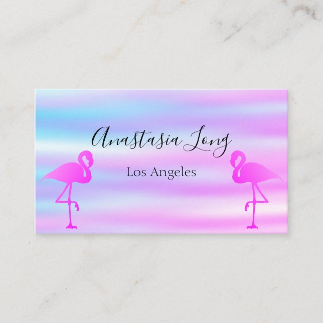 Modern Holographic Pink Flamingo Business Card (Front)