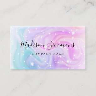Modern Holographic Purple Blue Glitter Chic Script Business Card